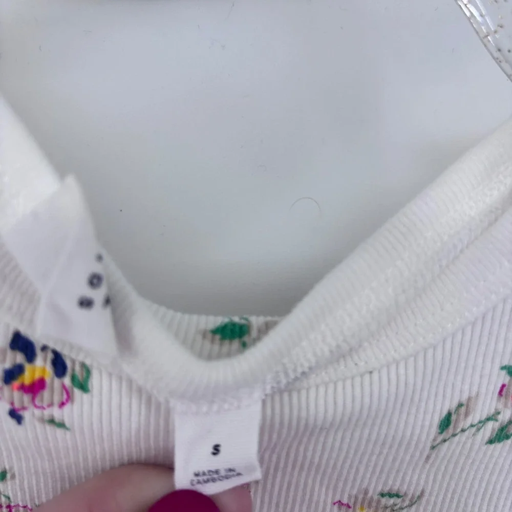 GAP Kids Floral Print Ribbed T-Shirt Girls Crew Neck Short‎ Sleeve Top